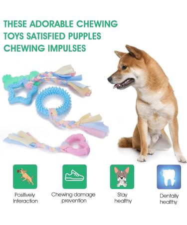 Cobee Puppy Tooth Toys - 4 Pc Interactive Rubber & Cotton Set for Teething Small Dogs | Soothing & Calming Chew Toys - Buy Online on GoSupps.com