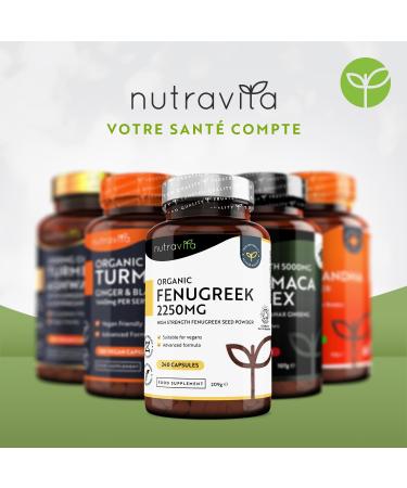Fenugreek Bio 2250mg per dose of 3 Capsules Up to 8 Months Supply - 240 Fenugreek Vegan Capsule - 1-3 Capsules per Day Food Supplement Made in England - Nutravita - Buy Online on GoSupps.com
