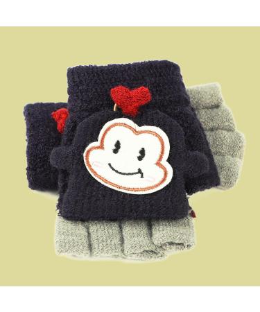 Kids Cute Cartoon Monkey Knitted Mittens - Warm Convertible Thermal Gloves for Children 3-8 Years - Dark Blue - Buy Online on GoSupps.com