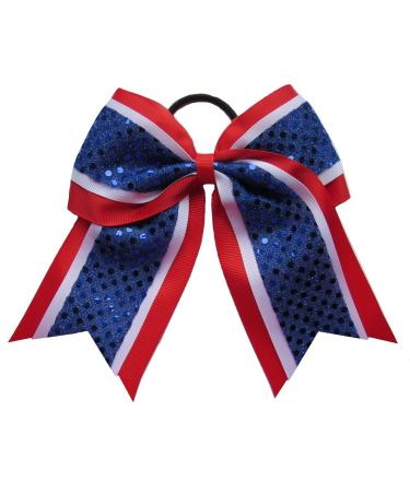 New "CONFETTI DOTS Red White Blue" Cheer Bow Pony Tail 7 Inch Girls Hair Bows Cheerleading Dance Practice Football Games Competition Birthday Grosgrain Ribbon 4th of July Patriotic