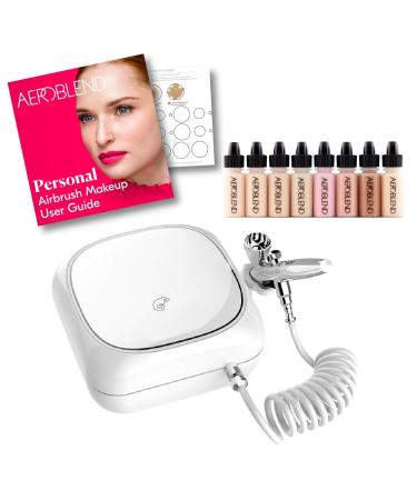 Aeroblend Airbrush Makeup Personal Starter Kit - Light Foundation - With 8 Color Set