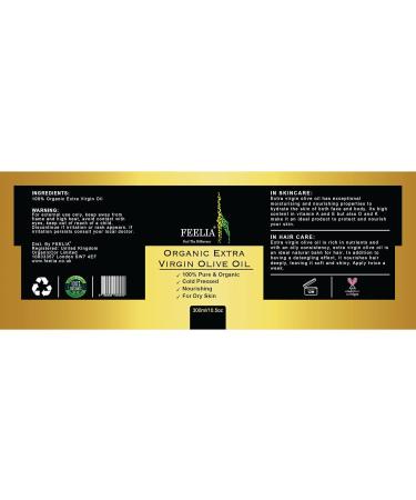 Feelia - Organic Extra Virgin Olive Oil - Cold Pressed Rich in Vitamin E Anti-oxidants Ideal Natural Balm 100% Pure & Organic (300ml) - Buy Online on GoSupps.com