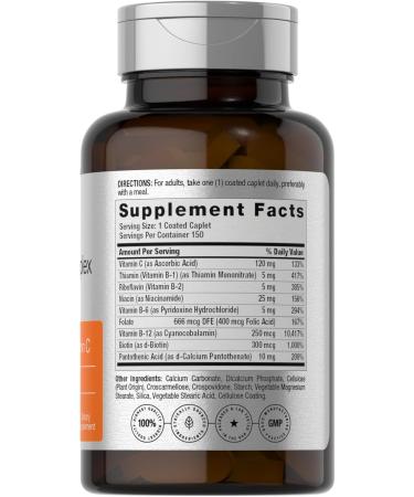 Horbaach B Complex Vitamins for Women and Men | 150 Caplets | with Folic Acid & Vitamin C | Non-GMO & Gluten Free Supplement - Buy Online on GoSupps.com