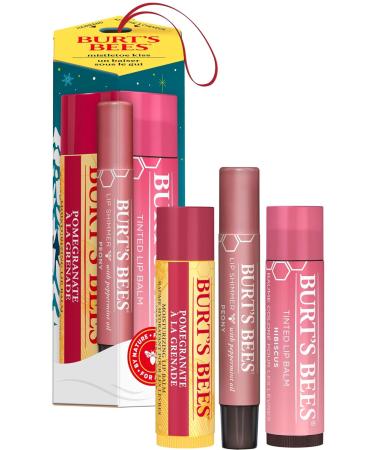 Burt's Bees Mistletoe Kiss Pink Pomegrante Peony Hibiscus Lip Balm and Shimmer Holiday Collection Gift Set of 3-1 Count - Buy Online on GoSupps.com