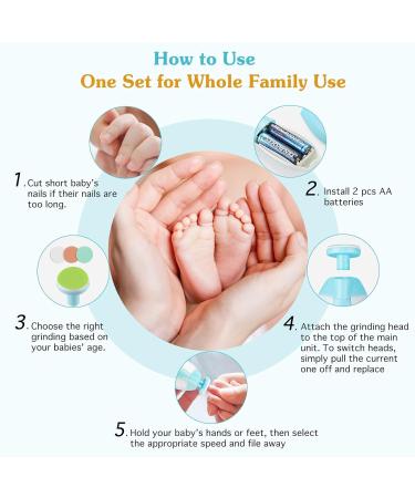 Zooawa Baby Nail Clipper 20 in 1 Electric Trimmer Kit for Newborns, Infants, Toddlers and Adults - Nail File with 12 Replacement Pads - Blue - Buy Online on GoSupps.com