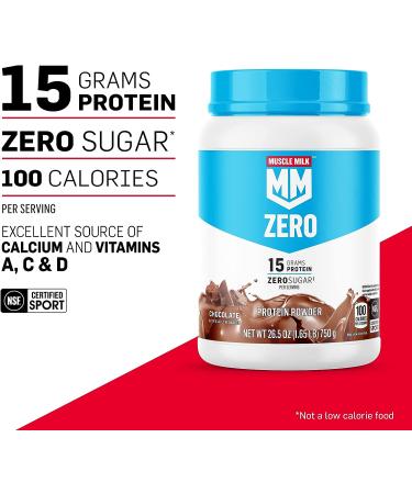 MUSCLE MILK ZERO 100 Calorie Chocolate Protein Powder - 15g Protein, 1.65 lb (25 Servings) - Buy Online on GoSupps.com