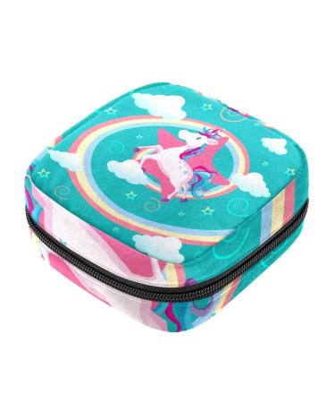 Menstruation pad bag with zipper women's napkin bag tampons collection bags for women and girls (unicorn computing with pink star)