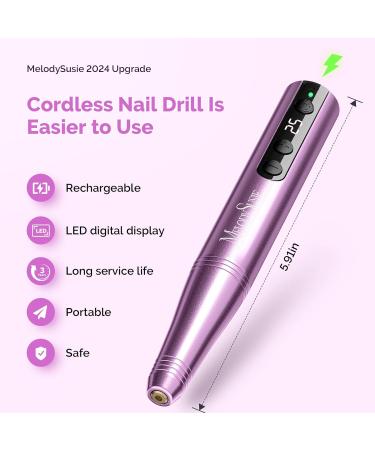 Melodysusie Wireless Nail Miller Kit 11 in 1 - PC180F 25000RPM Portable Nail File Set for Acrylic Gel & Dip Powder - 25 Speed Manicure & Pedicure Tools in Pink - Buy Online on GoSupps.com