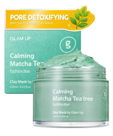 Glam Up - Calming Matcha Tea tree Clay Mask - Vegan Face Mask  Deep Cleansing  Calming Clay Mask for acne  Gentle Exfoliating Pore Purifying Skincare Face Mask  Acne Treatment  Blackhead remover - (125ml/4.23 Oz)