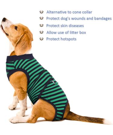 Kuoser Breathable Dog Surgery Recovery Bodysuit | Leak Protection & Wound Licking Prevention for Male & Female Dogs - Green Striped (1 Pack) - Buy Online on GoSupps.com