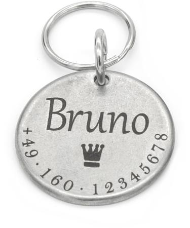 Paws & Peewee's dog brand with engraving-personalized badge with name symbol telephone number-collar trailer for dogs puppies and cats 33mm silver-matt