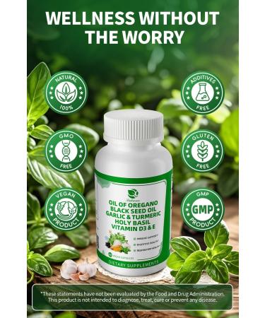 Organic Oil of Oregano Capsules with Black Seed Oil Garlic Turmeric Holy Basil Vitamin D3 E & Black Pepper for Better Absorption Immune Digestive & Respiratory Vegan Non-GMO 6 Month Supply 180 Count (Pack of 1) - Buy Online on GoSupps.com