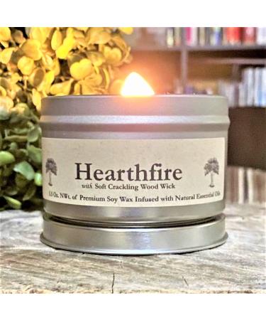 Hearthfire in Tin Can by GWE - Smoky Sandalwood Scented Soy Candle w/Wood Wick - Dark Sweet Creamy Aromatherapy - Infused w/Natural Oils Made in The USA - Gift for Men & Women