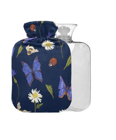 Heat bottle with daisies bees butterflies BPA-free hot water bottle with cover 2 l hot water bag for pain relief back pain heat cold therapy