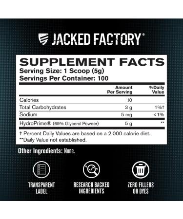 Jacked Factory Glycerol Pump Powder - Cell Volume Hyper Hydrator with HydroPrime Glycerol Powder to Enhance Pumps Hydration Muscle Fullness Endurance & Performance - 100 Servings Unflavored 100 Count (Powder) - Buy Online on GoSupps.com