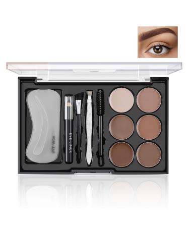Boobeen Poudre pour Sourcils - Kit de Maquillage 6 Couleurs avec 4 Pochoirs 2 Brosses 1 Crayon et 1 Pince piler