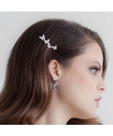 Aneneiceera Crystal Butterfly Hair Clip Silver Hair Barrette One word Clip Rhinestones Hair Pin Headpieces Decorative Hair Pins Headwear Bride Hair Accessories for Women and Girls (Silver)
