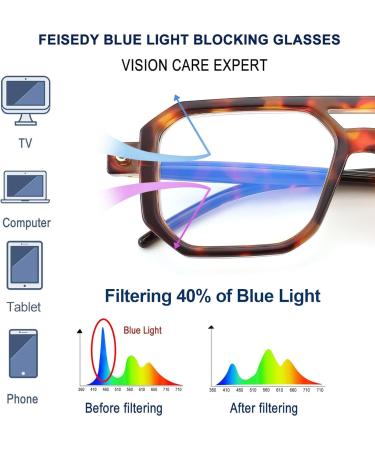 Feizedy Retro 70s 80s Flat Rectangular Glasses | Blue Light Blocking | Unisex B0062 Leopard - Buy Online on GoSupps.com