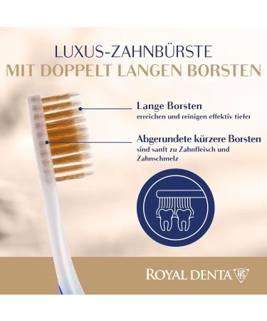 Royal Denta Gold Medium Toothbrush 4-Pack | Double Length Bristles for Interdental Cleaning | Gold Particles for Bacteria & Tartar Removal | Medium Strength | Multicolored - Buy Online on GoSupps.com