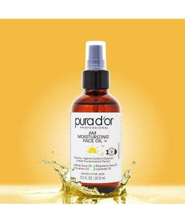 PURA D'OR Organic Moisturizing Face Oil 3.3 Oz - Anti-Aging Hydrating & Brightening Skincare for All - Vegan Paraben-Free - Morning Glow for Radiant Skin - Buy Online on GoSupps.com