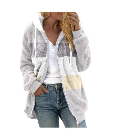 Hanxiulin fleece plush jacket fluffy warm zipper wool jacket women winter jacket jacket down jacket windproof warm cuddly cardigan coat winter jacket 4xl gray