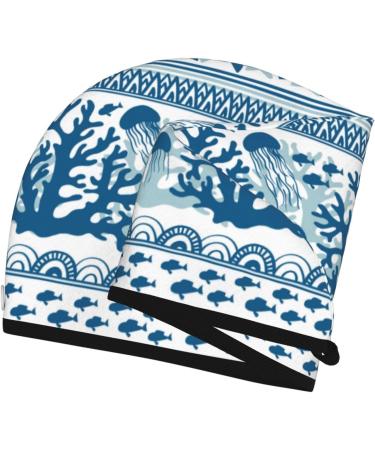 Sea Underwater Jellyfish Microfiber Hair Towel - Soft Super Absorbent Coral Velvet Wrap for Long Curly & Thick Hair - Quick Dry Hair Cap for Women - Buy Online on GoSupps.com
