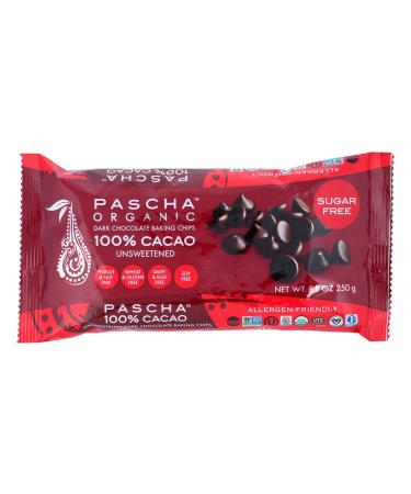 Pascha Organic Allergen-Free Unsweetened Dark Chocolate Chips 100 Percent Cacao 8.8 Ounce Pack of 6 (Total 52.8 Ounce)