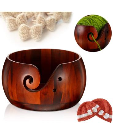 WILLBOND Wooden Yarn Bowl, 6 x 3 Inches Knitting Yarn Bowls with Holes Crochet Bowl Holder Handmade Yarn Storage Bowl for DIY Knitting Crocheting Accessories - Buy Online on GoSupps.com