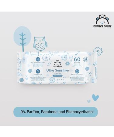 Mama Bear Ultra Sensitive Baby Wet Wipes - 720 Biodegradable Wipes (12 Packs of 60) - Amazon Brand - International Shipping Available - Buy Online on GoSupps.com