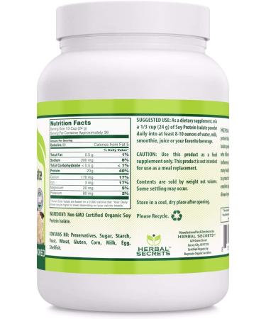 Herbal Secrets Organic Soy Protein Isolate 2lbs - Non-GMO, Unflavoured | Supports Cardiovascular Health and Overall Well-being | Promotes Healthy Dieting - Buy Online on GoSupps.com