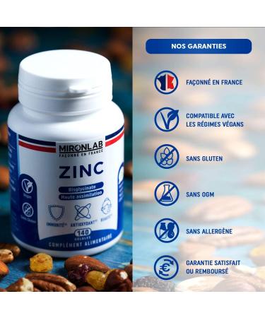 ZINC Natural Bisglycinate 40mg + Vitamins B2 B3 B6 | Optimal Dosage & High Assimilation Tested | 140 Capsules | 5 Months Zinc Dietary Supplement | French Laboratory MIRONLAB - Buy Online on GoSupps.com