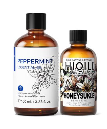 HIQILI 100ML Peppermint Essential Oil & 30ML Honeysuckle Fragrance Oil for DIY Diffuser