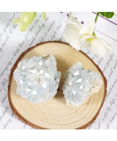Soulnioi 2pcs Natural Raw Blue Celestite Mineral Irregular Healing Crystal Cluster for Meditation Therapy Home Room Decoration - Buy Online on GoSupps.com