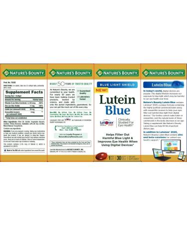 Nature's Bounty Lutein Blue - 30 Softgels for Eye Health & Vision Support - Buy Online on GoSupps.com
