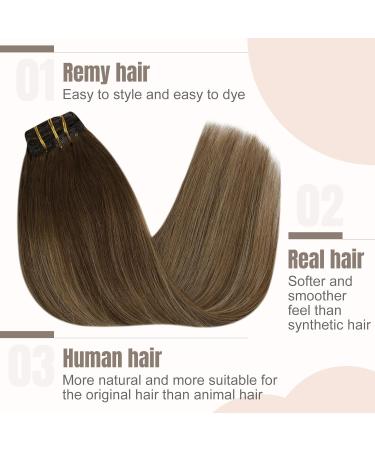 FSHINE 120g Ombre Clip-in Hair Extensions | 100% Remy Human Hair - Dark Brown & Caramel Blonde Balayage - 40cm - 7 Pieces - Buy Online on GoSupps.com