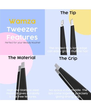 Wamza Slanted Eyebrow Tweezers for Women & Men - Stainless Steel Precision Hair Pluckers for Chin & Fine Hair - Black - 1 Pack - Buy Online on GoSupps.com