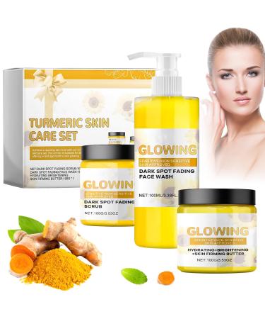 ThrivingAura Turmeric Glow Combo Skincare Set Turmeric Skin Care Kit Turmeric Face Wash Turmeric Face Cream Turmeric Glow Face Scrub Brightening Exfoliating Clearing Blackheads Naturally Moisturizing