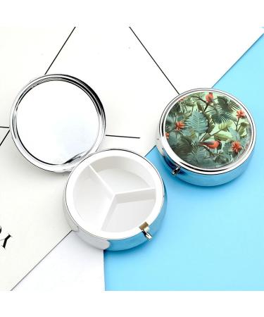 Round Pill Box with Tropical Plants Print | 3 Compartment Decorative Metal Pill Organizer | Portable Pocket Medicine Case - Style-39 - Buy Online on GoSupps.com