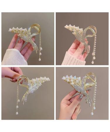 2Pcs Pearl Tassel Hair Clips for High Ponytail - Flower Rhinestone Gold Fashion Hair Accessories - Buy Online on GoSupps.com