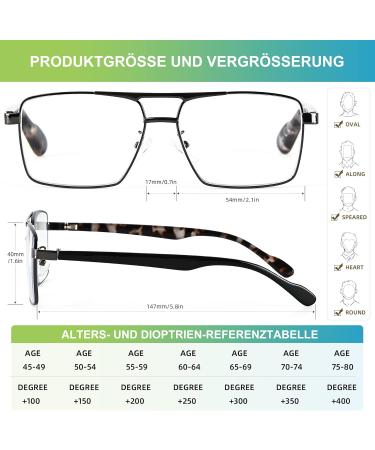 ABEJOJO Men's Blue Light Filtering Reading Glasses - Full Frame Metal Anti-UV Eye Strain Relief Gray 3 Diopter - Buy Online on GoSupps.com