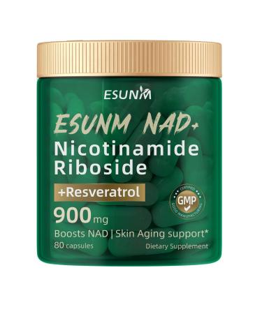 ESUNM Liposomal NAD+ Supplement with Resveratrol NMN Supplement NAD Resveratrol Support Cellular Health Stamina & Healthy Aging Third-Party Tested 80 Capsules