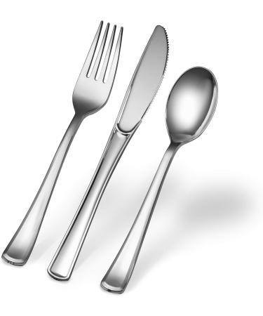 PLASTICPRO Disposable Heavy Duty Silver Plastic Knives Fancy Plastic Silverware Looks Like Real Silver Cutlery - Utensils Great for Catering Events Restaurants Parties and Weddings Pack of 40 - Buy Online on GoSupps.com