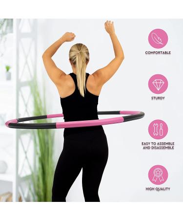 Fiteroc Weighted Fitness Hula Hoop for Adults - Detachable & Portable - Includes Jump Rope, Resistance Band, Carry Bag - Black/Pink - Buy Online on GoSupps.com