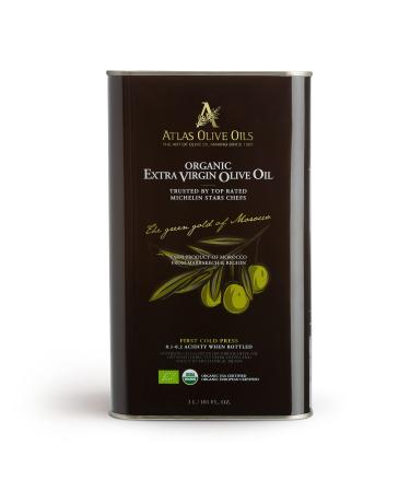 Atlas 3 LT Organic Cold Press Extra Virgin Olive Oil with Polyphenol Rich from Morocco|Newly Harvested Unprocessed from One Single Family Farm | Moroccan EVOO Trusted by Michelin Star Chefs 101 Fl Oz (Pack of 1)