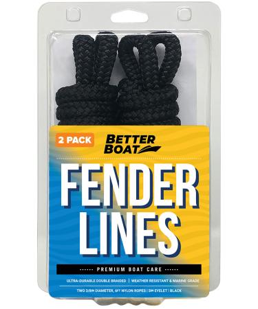 Boat Fender Lines for Boat Bumper Fender Boat Lines Hangers Bag Buoy Marine Rope for Boats or Dock Line Jet Ski Mooring or Small Boating Docking Double Braided Nylon 6 Feet 3/8 inch with Loop 2 Pack Black