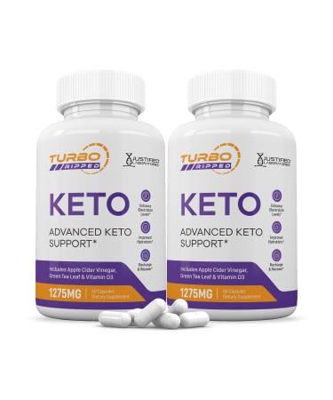 (2 Pack) Turbo Ripped Keto ACV Pills 1275MG Keto Support Blend Capsule Alternative to Keto ACV Gummies Formulated with Apple Cider Vinegar Extra Virgin Olive Oil Powder Green Tea Leaf 120 Capsules