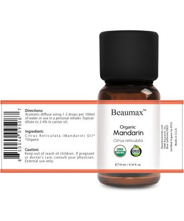 Mandarin Organic Essential Oil - 100% Pure Citrus Reticulata USDA Certified Therapeutic Grade 10ml - Beaumax - Buy Online on GoSupps.com
