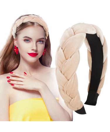 Bethininess with a hair -ready braided headband wide hair band vintage padded hair ripe rockabilly fashion hair accessories headband for women and girls beige