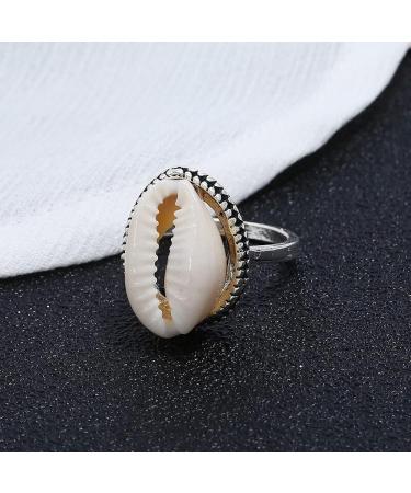HAODUOO Cowrie Shell Finger Rings For Women Summer Beach Jewelry Handmade Beaded Ocean Seashell Rings Surf As picture - Buy Online on GoSupps.com