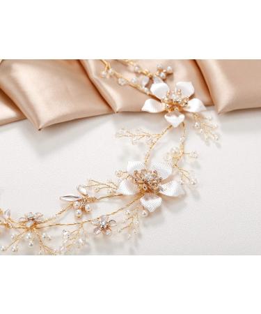 SWEETV Gold Wedding Headband - Pearl Flower Bridal Hairpiece for Women - Crystal Hair Vine Accessory - Buy Online on GoSupps.com